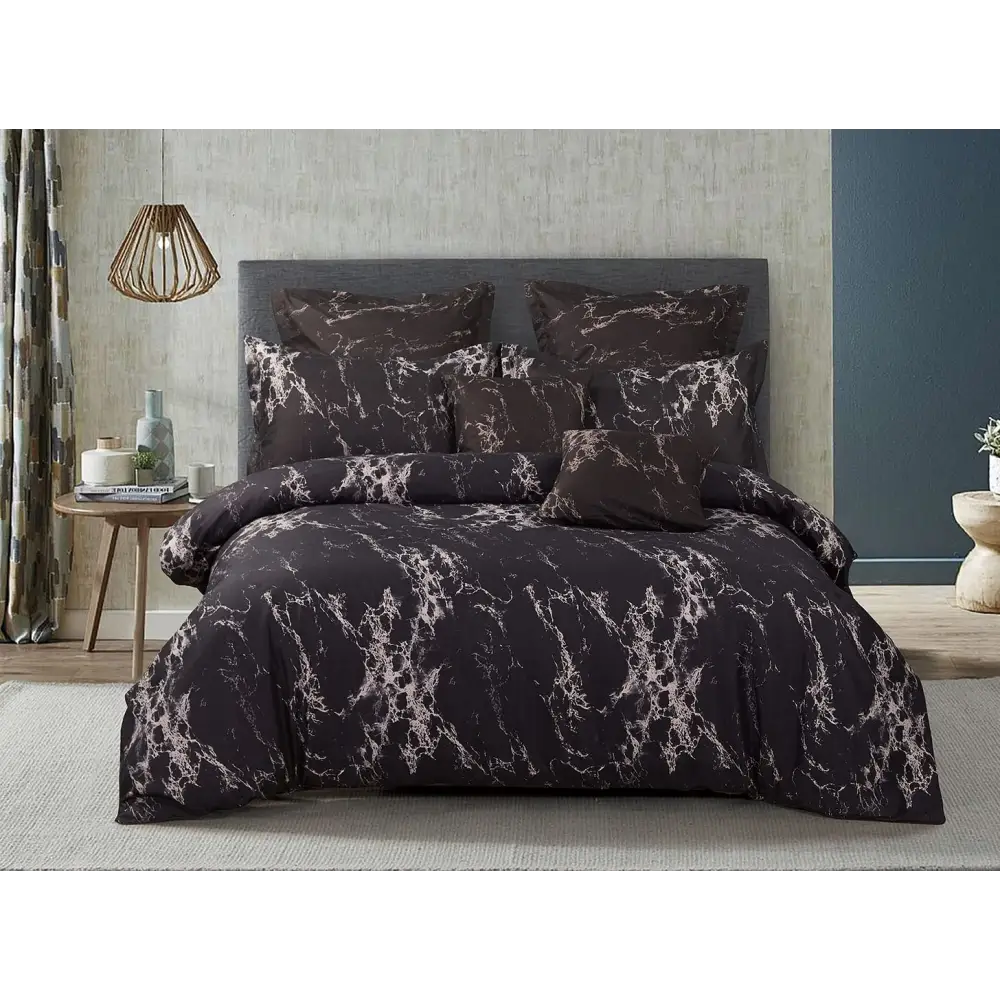 Black Marble Double Size Duvet Quilt Cover Set - Home & Garden > Bedding