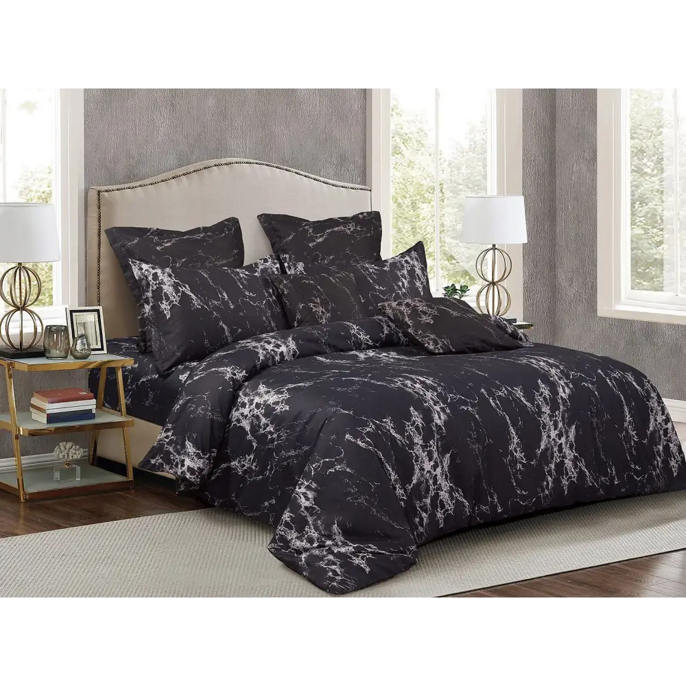 Black Marble Double Size Duvet Quilt Cover Set - Home & Garden > Bedding