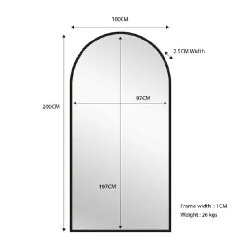 Black Metal Arch Mirror - X Large 100cm x 200cm - Home & Garden > Decor