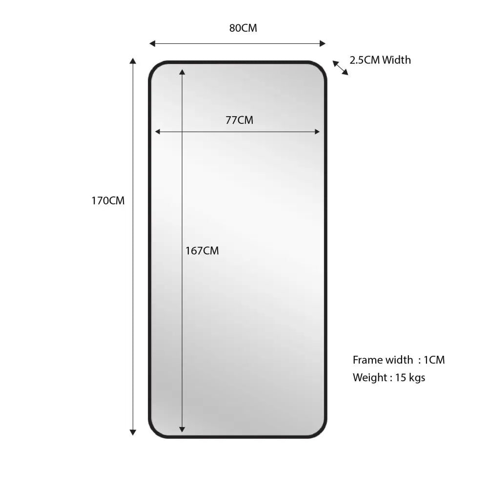 Black Metal Rectangle Mirror - Medium 80cm x 170cm - Home & Garden > Decor