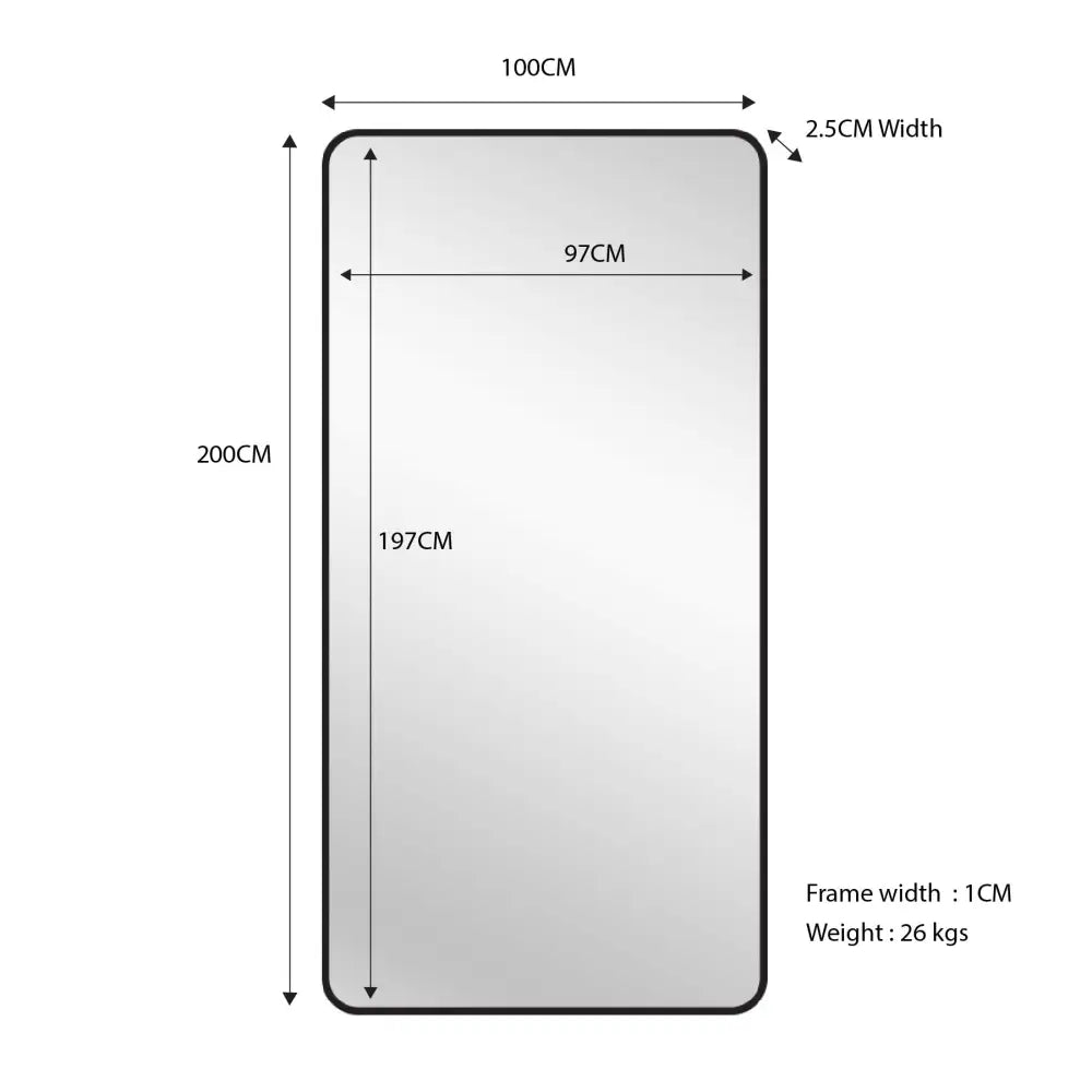 Black Metal Rectangle Mirror - X-Large 100cm x 200cm - Home & Garden > Decor