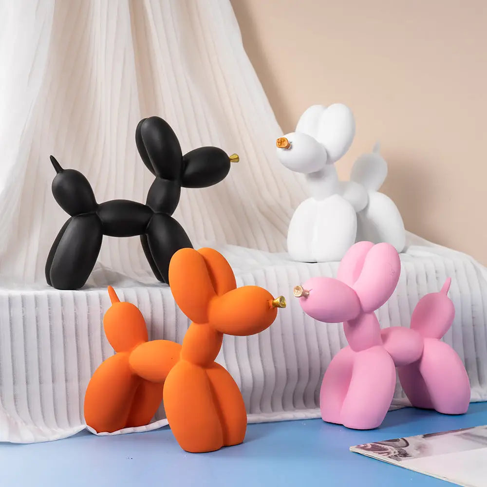 Black Modern Resin Balloon Dog Sculpture - Playful Art Figurine with Golden Snout Accent - Home & Garden > Decor >