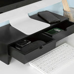 Black Monitor Stand Desk Organizer with 2 Drawers - Furniture > Living Room