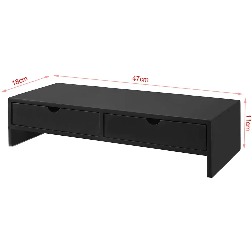 Black Monitor Stand Desk Organizer with 2 Drawers - Furniture > Living Room