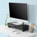 Black Monitor Stand Desk Organizer with 2 Drawers - Furniture > Living Room