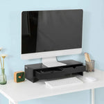 Black Monitor Stand Desk Organizer with 2 Drawers - Furniture > Living Room