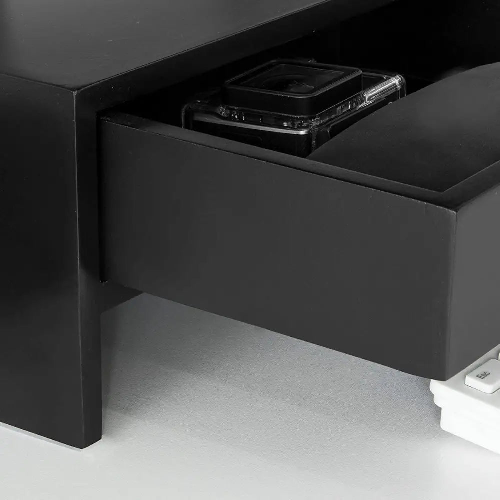 Black Monitor Stand Desk Organizer with 2 Drawers - Furniture > Living Room