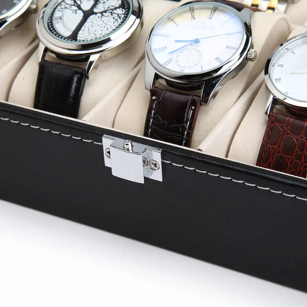 Black PU Leather Watch Organizer Display Storage Box Cases for Men & Women (10 slots) - Home & Garden > Storage