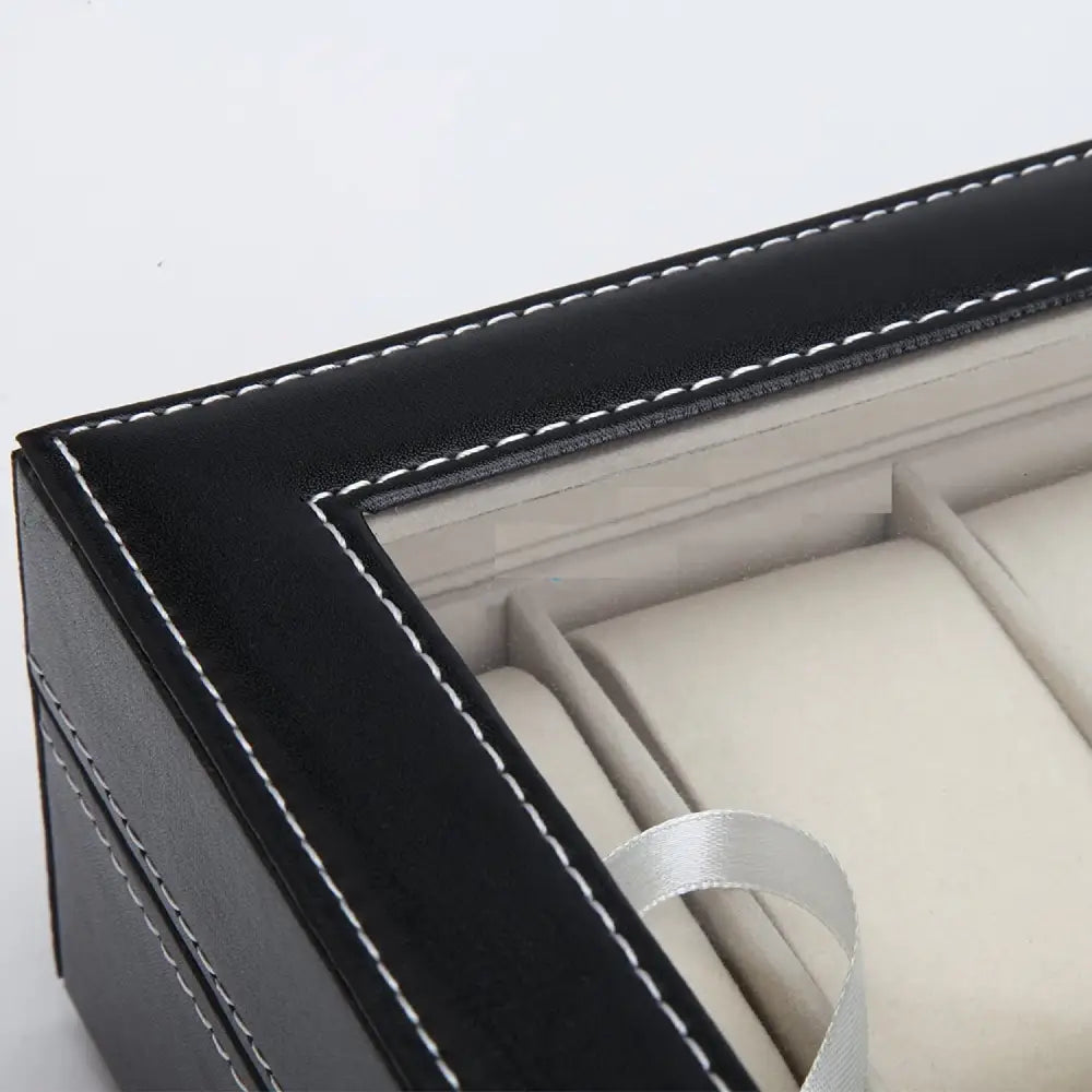 Black PU Leather Watch Organizer Display Storage Box Cases for Men & Women (10 slots) - Home & Garden > Storage