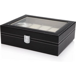 Black PU Leather Watch Organizer Display Storage Box Cases for Men & Women (10 slots) - Home & Garden > Storage