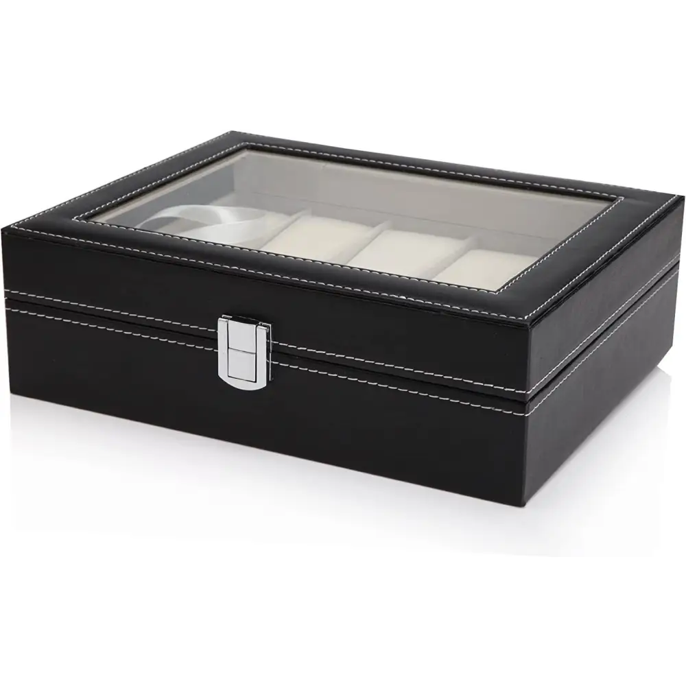 Black PU Leather Watch Organizer Display Storage Box Cases for Men & Women (10 slots) - Home & Garden > Storage