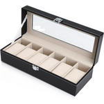 Black PU Leather Watch Organizer Display Storage Box Cases for Men & Women (6 slots) - Home & Garden > Storage