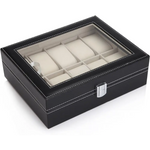 Black PU Leather Watch Organizer Display Storage Box Cases for Men & Women (10 slots) - Home & Garden > Storage