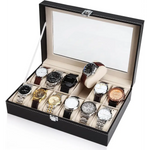 Black PU Leather Watch Organizer Display Storage Box Cases for Men & Women (12 slots) - Home & Garden > Storage