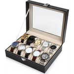 Black PU Leather Watch Organizer Display Storage Box Cases for Men & Women (10 slots) - Home & Garden > Storage