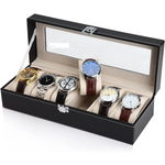 Black PU Leather Watch Organizer Display Storage Box Cases for Men & Women (6 slots) - Home & Garden > Storage