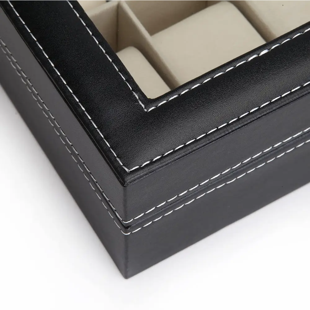 Black PU Leather Watch Organizer Display Storage Box Cases for Men & Women (12 slots) - Home & Garden > Storage