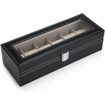 Black PU Leather Watch Organizer Display Storage Box Cases for Men & Women (6 slots) - Home & Garden > Storage