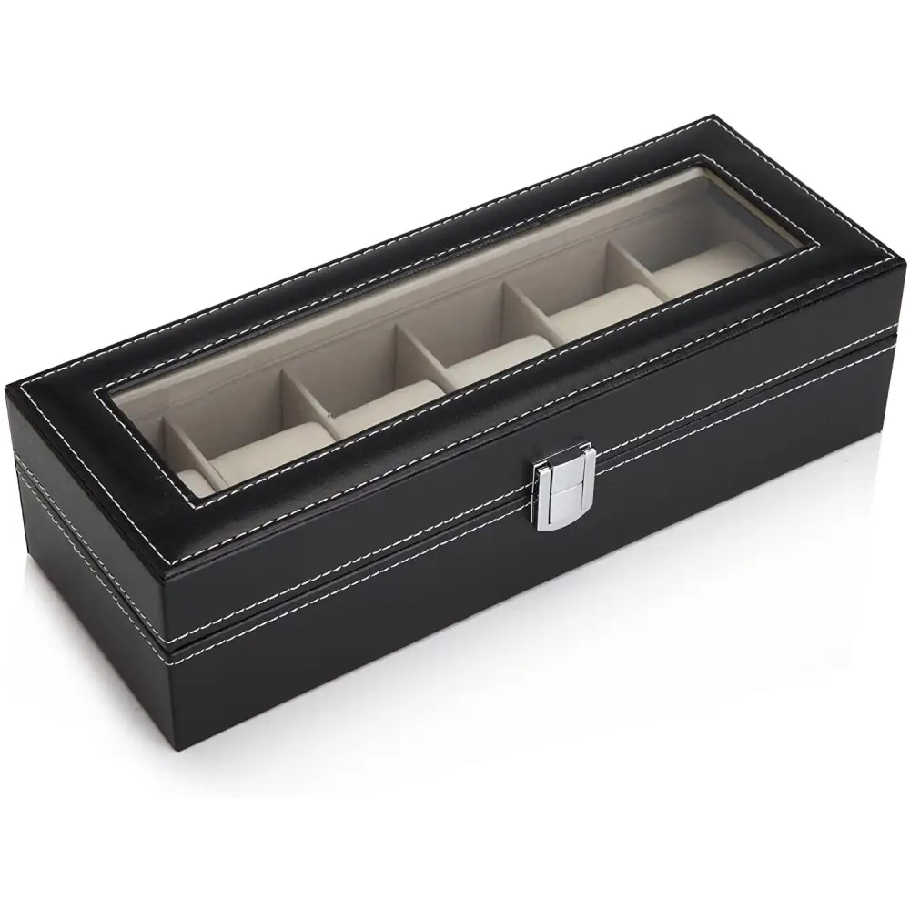 Black PU Leather Watch Organizer Display Storage Box Cases for Men & Women (6 slots) - Home & Garden > Storage