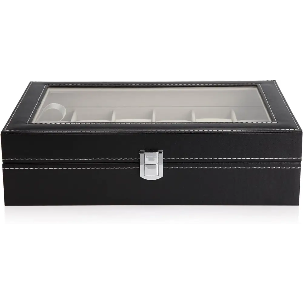 Black PU Leather Watch Organizer Display Storage Box Cases for Men & Women (12 slots) - Home & Garden > Storage