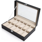 Black PU Leather Watch Organizer Display Storage Box Cases for Men & Women (12 slots) - Home & Garden > Storage