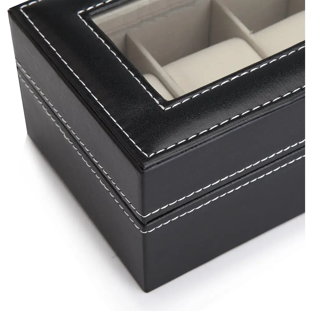Black PU Leather Watch Organizer Display Storage Box Cases for Men & Women (6 slots) - Home & Garden > Storage