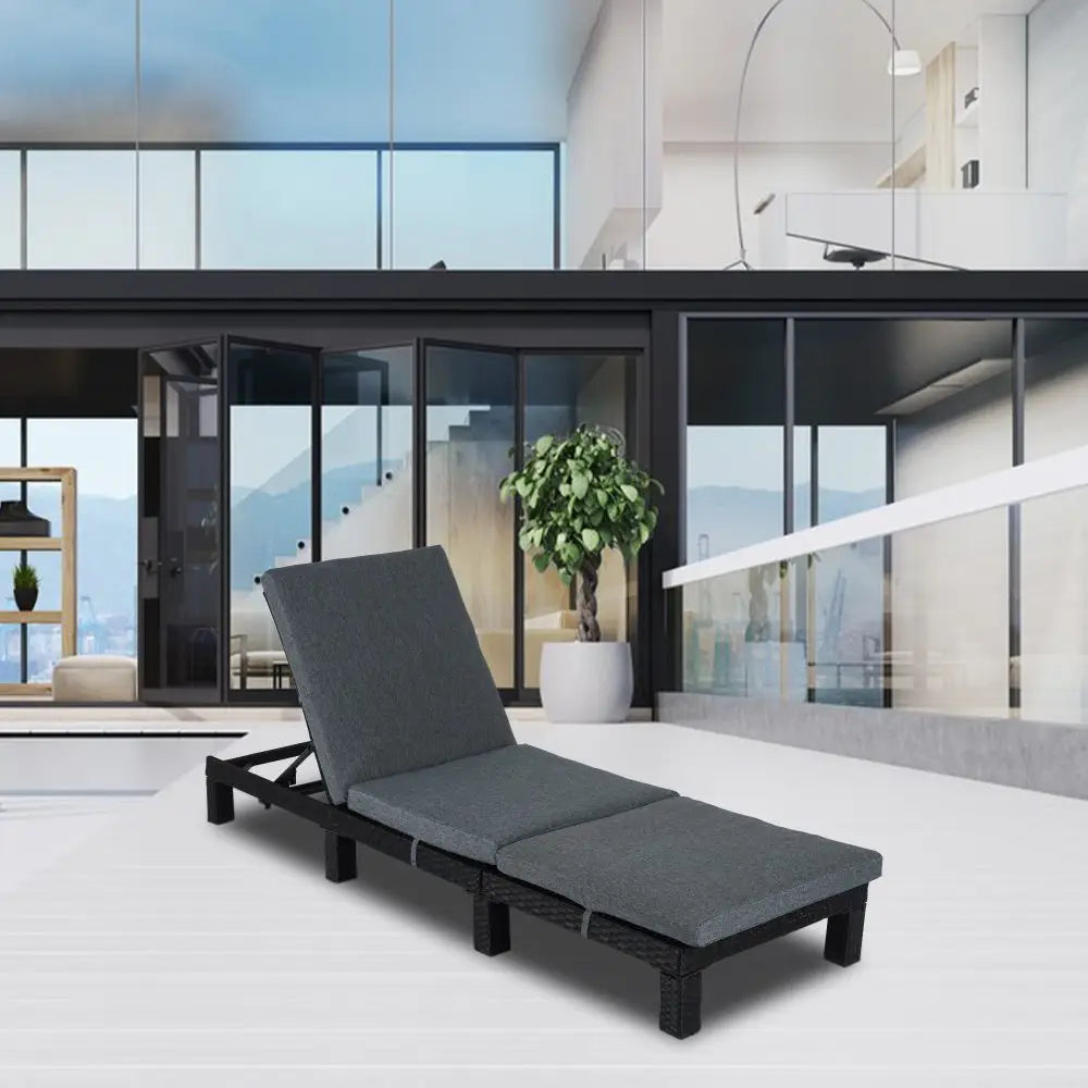 Black Rattan Sunbed with Adjustable Recline - Furniture > Outdoor