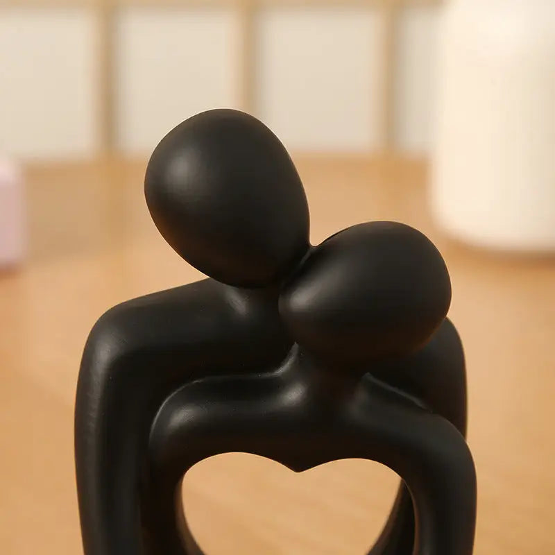 Black Romantic Couple Figurine with Heart Design - Modern Minimalist Decorative Statue - Home & Garden > Decor > Vases