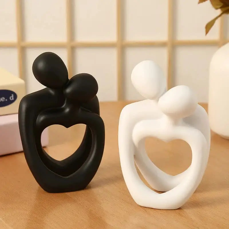 Black Romantic Couple Figurine with Heart Design - Modern Minimalist Decorative Statue - Home & Garden > Decor > Vases