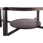 Black Round Coffee Table with Storage Shelf in Copper Finish Top - Furniture > Living Room