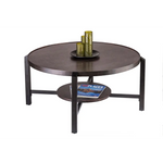 Black Round Coffee Table with Storage Shelf in Copper Finish Top - Furniture > Living Room