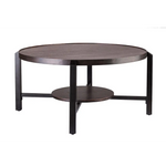 Black Round Coffee Table with Storage Shelf in Copper Finish Top - Furniture > Living Room