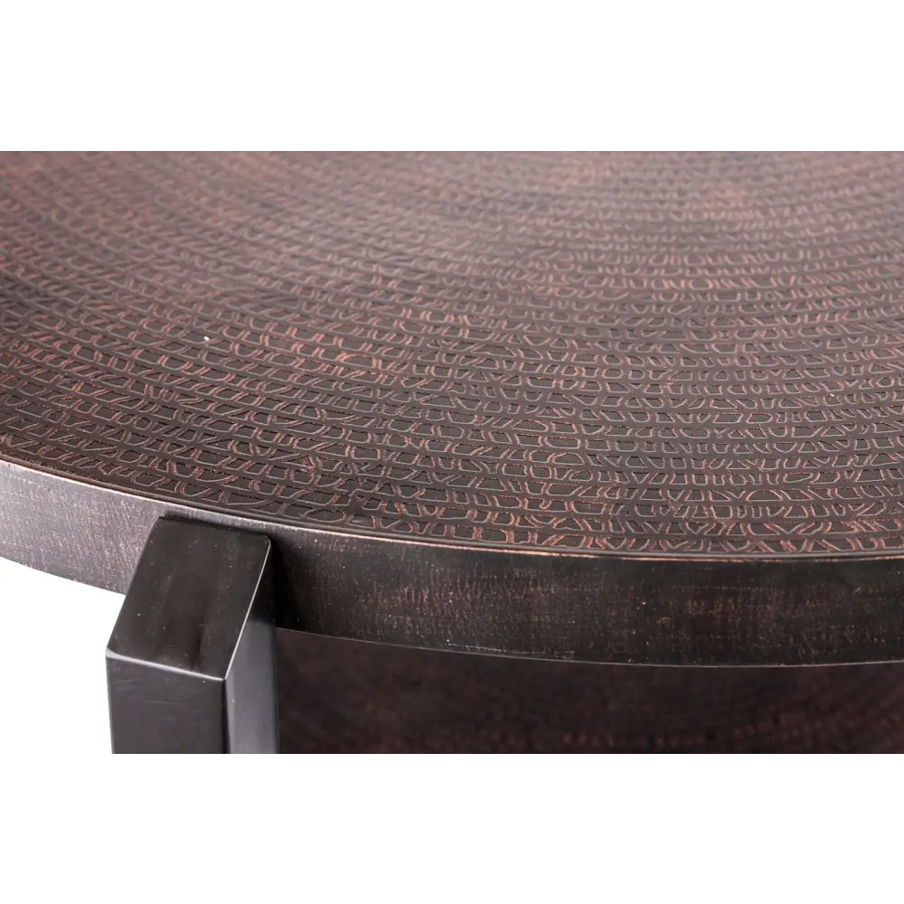 Black Round Coffee Table with Storage Shelf in Copper Finish Top - Furniture > Living Room