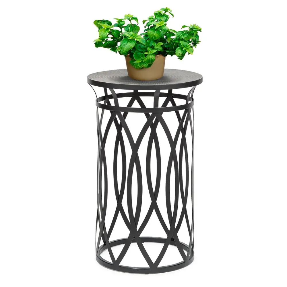 Black Round Iron Side Table with Cross Legs and Gold Finish Top - Furniture > Living Room