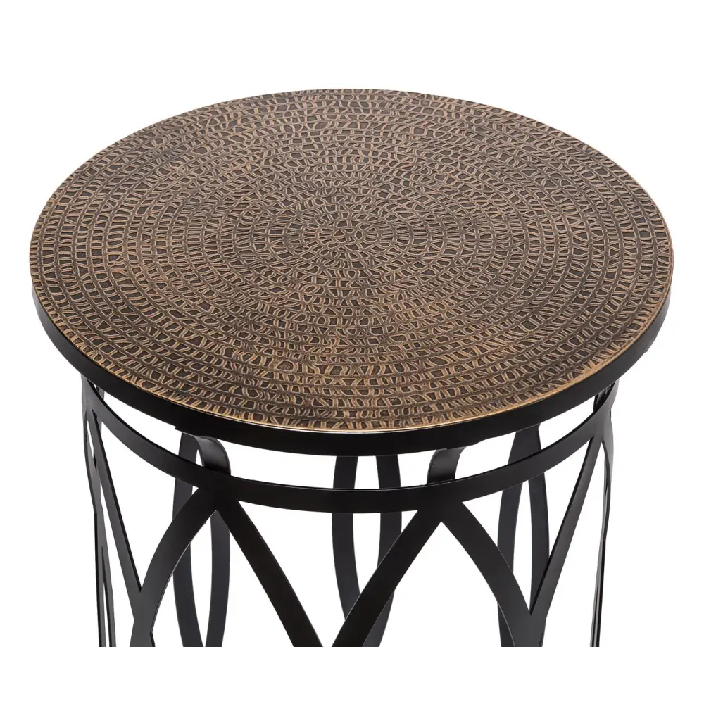 Black Round Iron Side Table with Cross Legs and Gold Finish Top - Furniture > Living Room
