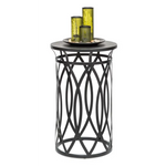 Black Round Iron Side Table with Cross Legs and Silver Finish Top - Furniture > Living Room