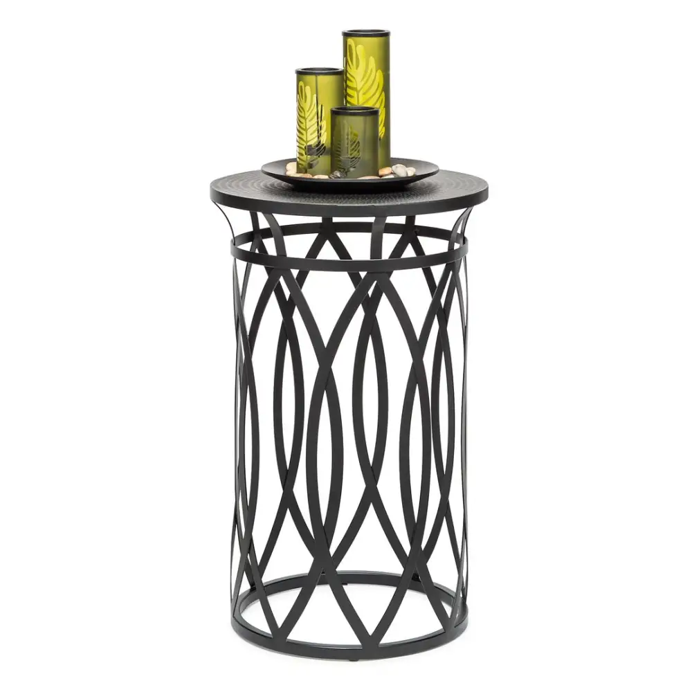Black Round Iron Side Table with Cross Legs and Silver Finish Top - Furniture > Living Room