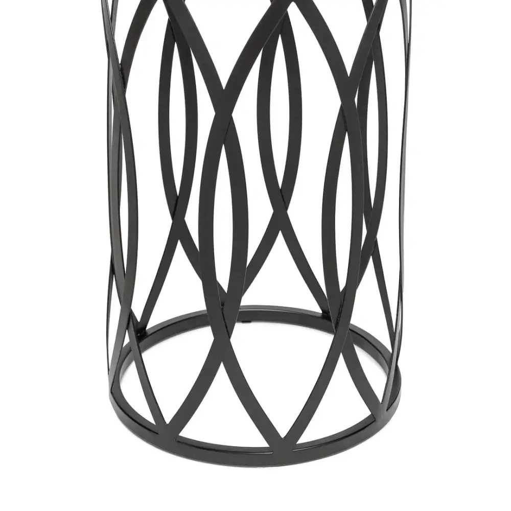 Black Round Iron Side Table with Cross Legs and Silver Finish Top - Furniture > Living Room