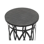 Black Round Iron Side Table with Cross Legs and Silver Finish Top - Furniture > Living Room