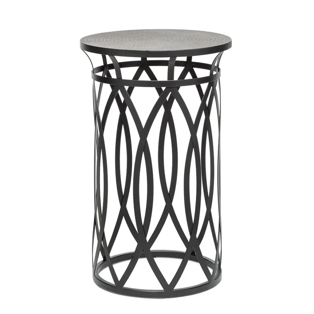 Black Round Iron Side Table with Cross Legs and Silver Finish Top - Furniture > Living Room