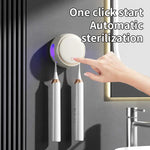 Black Round UV-C Toothbrush Sterilizer Holder with Drying Function – Dual-Slot Wall-Mounted Design USB Rechargeable