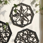 Black Set of 4 Intricate Wooden Octagonal Wall Art - European Style Mandala Decor Plaques - Home & Garden > Decor >