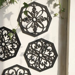Black Set of 4 Intricate Wooden Octagonal Wall Art - European Style Mandala Decor Plaques - Home & Garden > Decor >