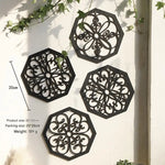 Black Set of 4 Intricate Wooden Octagonal Wall Art - European Style Mandala Decor Plaques - Home & Garden > Decor >