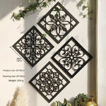 Black Set of 4 Intricate Black Wooden Wall Art Panels - Diamond Mandala Style Home Decor Plaques - Home & Garden >