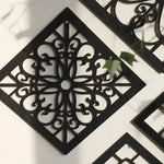 Black Set of 4 Intricate Black Wooden Wall Art Panels - Diamond Mandala Style Home Decor Plaques - Home & Garden >