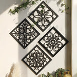 Black Set of 4 Intricate Black Wooden Wall Art Panels - Diamond Mandala Style Home Decor Plaques - Home & Garden >