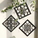 Black Set of 4 Intricate Black Wooden Wall Art Panels - Diamond Mandala Style Home Decor Plaques - Home & Garden >