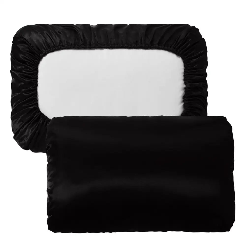 Black Silky Satin Pillowcase Pair - Smooth for Hair & Skin Elastic Fitted (46x70 + 16cm) - Home & Garden > Bedding >