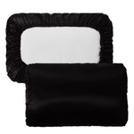 Black Silky Satin Pillowcase Pair - Smooth for Hair & Skin Elastic Fitted (46x90 + 16cm) - Home & Garden > Bedding >